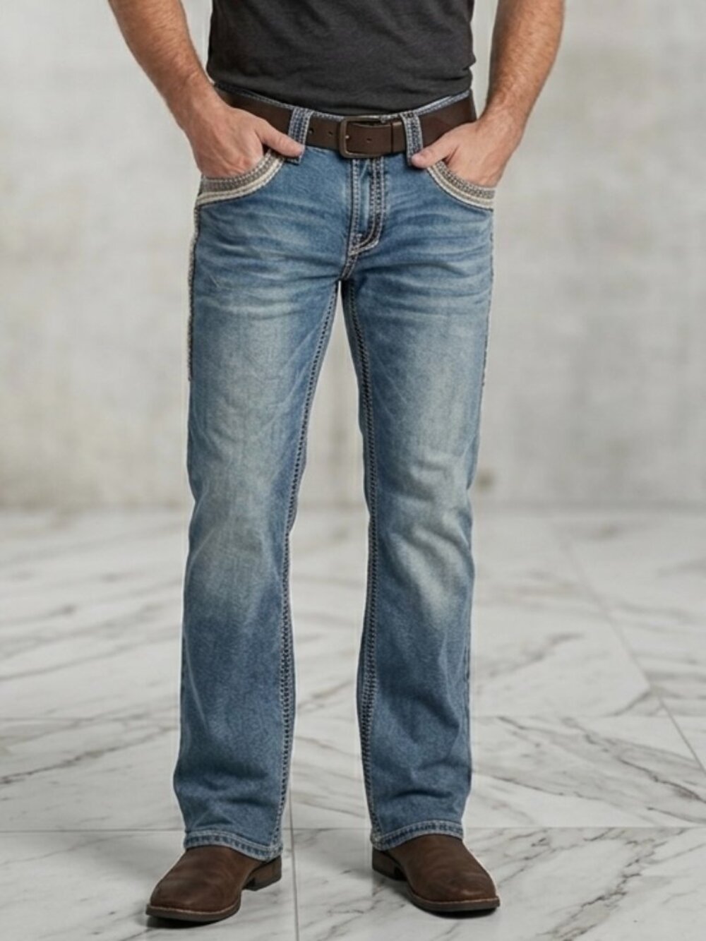 Lamasini Mens Bootcut Jeans 36x30 Thick Stitch Western Country Embellished *Flaw
